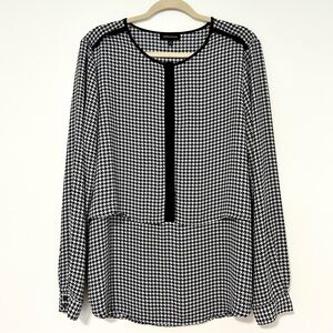 Lord & Taylor Blue Houndstooth Blouse Size Large